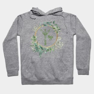 Algiz Rune Nordic Futhark Flower Wreath Runic Hoodie